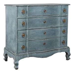 Late 18th Century Blue Swedish Rococo Chest of Four Drawers