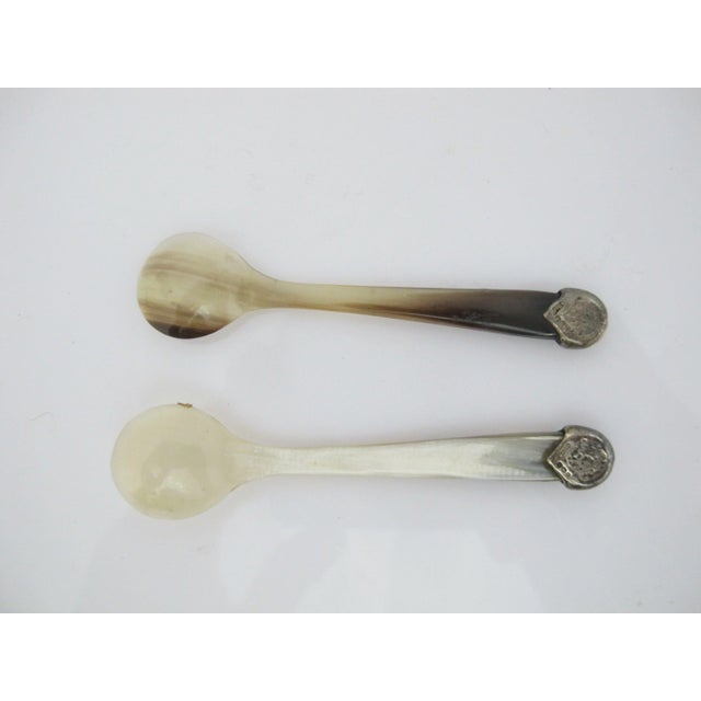 Victorian Vintage Natural Horn Sterling Silver Floral Mounted Caviar Serving Spoon Set of 5 For Sale - Image 3 of 13