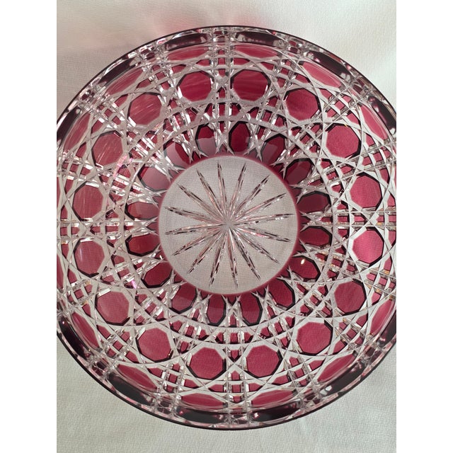 Hollywood Regency ​Vintage Signed Fabergé Cranberry Cut-to-Clear Crystal "Russian Court" Bowl For Sale - Image 3 of 10