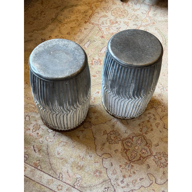 Late 20th Century Late 20th Century Vintage Metal Garden Stools, A Pair For Sale - Image 5 of 7