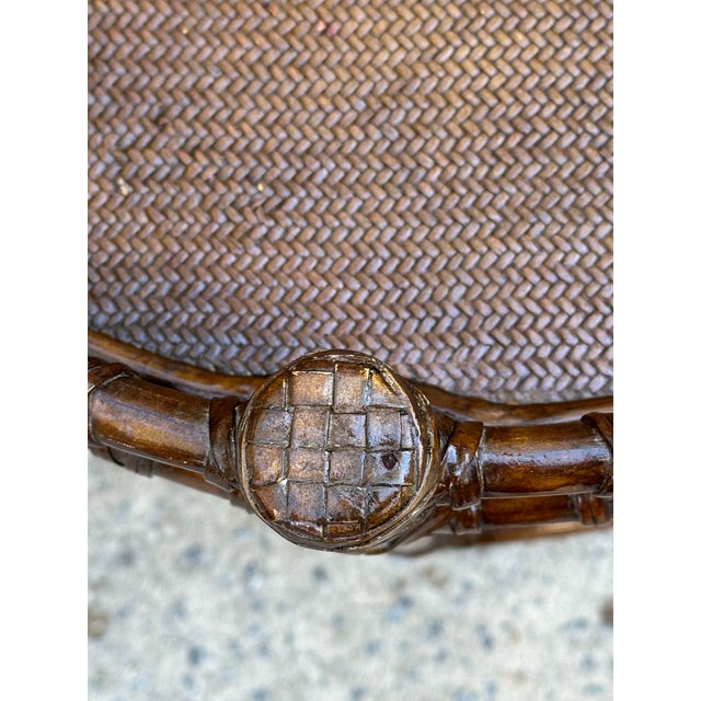 Three Tier Dark Rattan Bamboo and Leather Rolling Bar Cart For Sale - Image 9 of 12