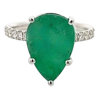 Natural Emerald Diamond Ring 6.5 14k WG 4.62 TCW Certified For Sale