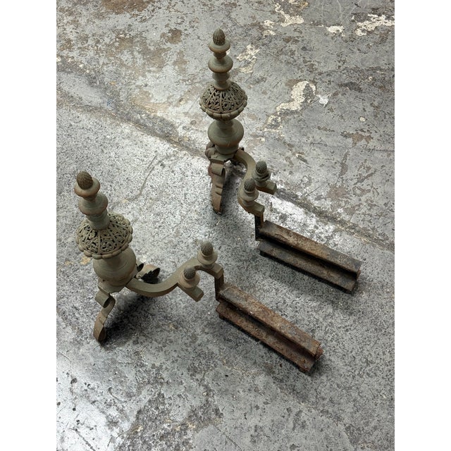 Late 20th Century Antique Fireplace Andirons, Pair For Sale - Image 5 of 12