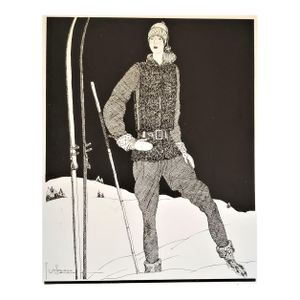 1928 French Art Deco Fashion Print, Matted