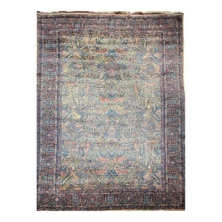 Vintage Oversized Persian Kerman Lavar Rug, Hand-Knotted Wool, Floral Pattern, Ivory & Blue, 11x18 For Sale