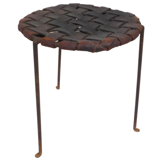 1950s Pair of Iron and Woven Leather Stools by Lila Swift & Donald Monell For Sale - Image 5 of 6