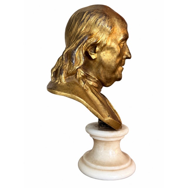 19th Century French Gilt Bronze Bust of Benjamin Franklin After Houdon on Marble For Sale - Image 10 of 11