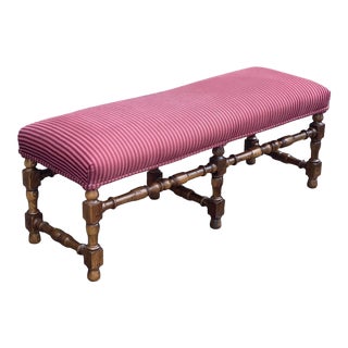 Spanish Revival Turned Hardwood Upholstered Bench For Sale