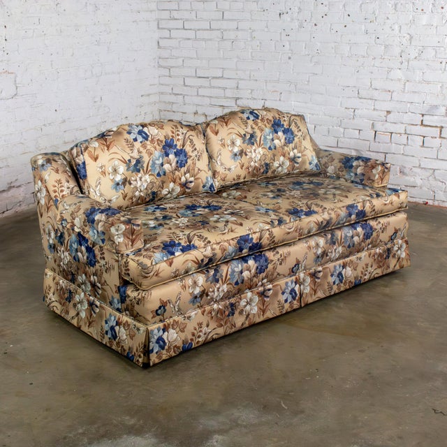 Mid-20th Century Traditional Sofa or Loveseat With Floral Chintz Fabric and Front Brass Ball Casters For Sale - Image 4 of 18