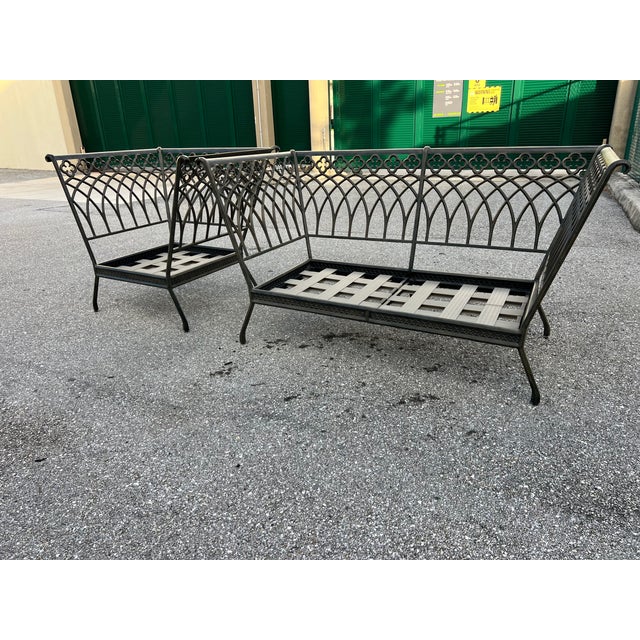 Charming Wrought Iron Patio Settee and Chair Style 2 Pieces For Sale - Image 11 of 18