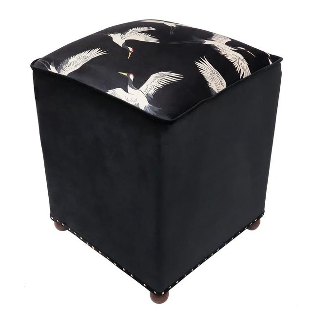 Boho Chic Italian Velvet Handmade Ottoman For Sale - Image 9 of 10
