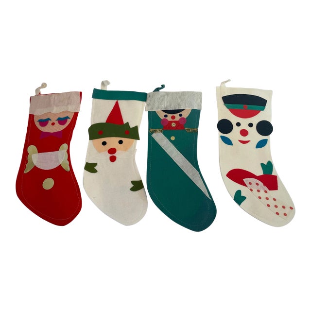 Vintage Appliquéd Holiday Stockings - Set of 4 For Sale