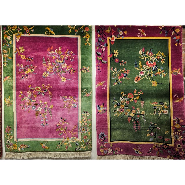 Vintage Chinese Art Deco Area Rug, Handwoven Wool Pile, Floral Design, 4' x 6' For Sale - Image 10 of 18