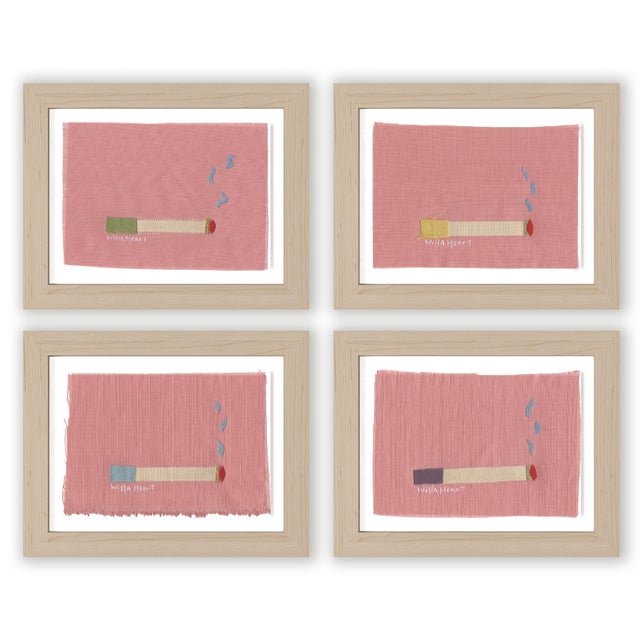 Wood Maureen, Phyllis, Colette, and Angelique Cigarette Pack by Willa Heart in Natural Frame, Set of 4 Mini Art Prints For Sale - Image 7 of 7
