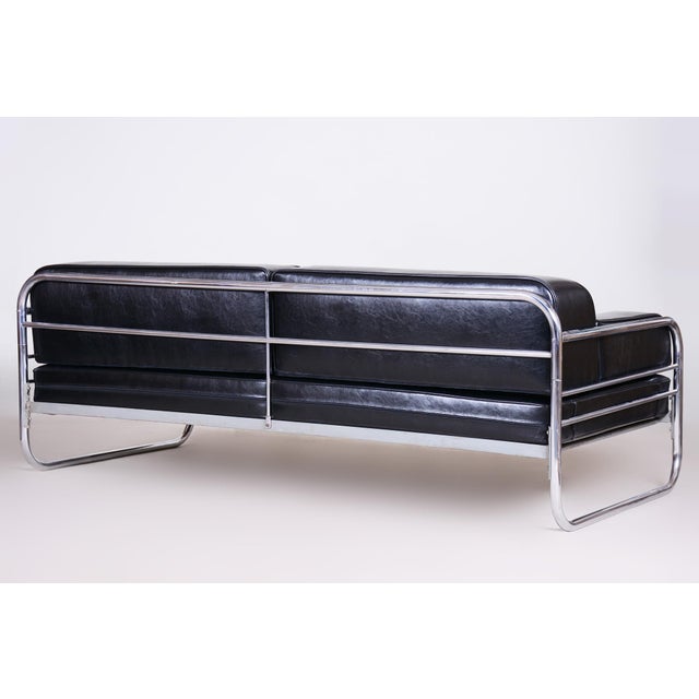Bauhaus Sofa in Chrome and Leather attributed to Hynek Gottwald, Czech, 1930s For Sale - Image 4 of 8