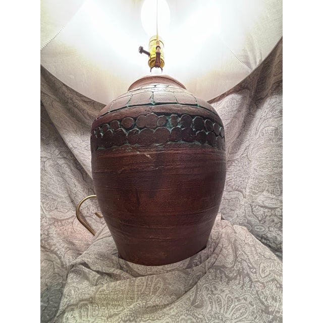 Vintage Boho Tan and Brown Ceramic Circles Table Lamp For Sale In Greensboro - Image 6 of 10