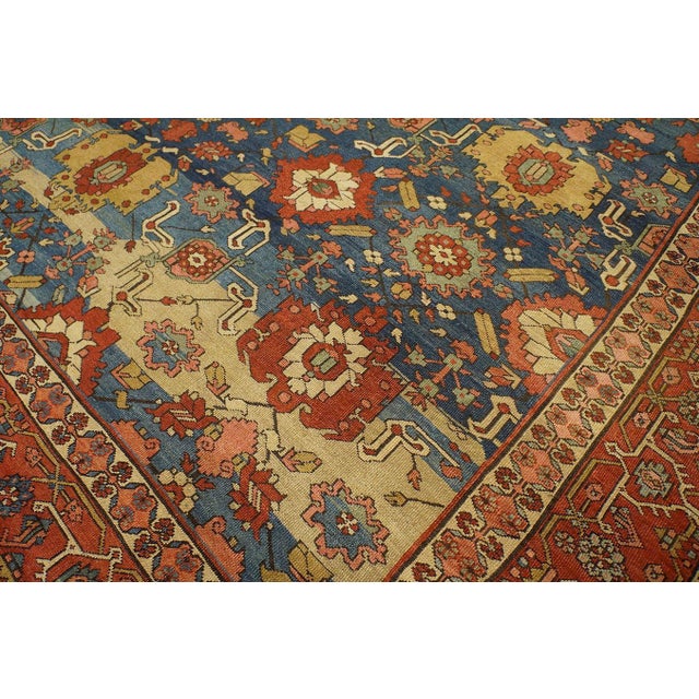 1880s Royal Blue Medallion Tribal Antique n.w. Persian Serapi Rug 12' X 14' 6" Wool Carpet For Sale - Image 13 of 18