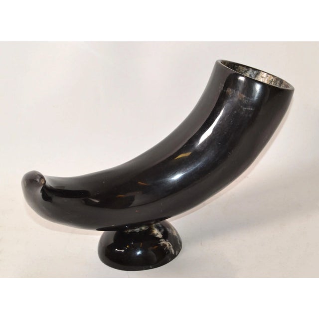 Mid-Century Modern Original Cow Horn table sculpture or centerpiece mounted on a round base. The blonde Horn Sculpture is...