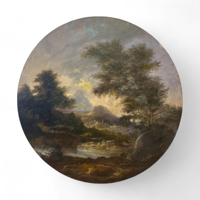 Circular Panels with Landscape, Oil on Canvases, 1890s-1910s, Set of 2 For Sale - Image 3 of 9