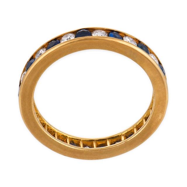 Mid 20th Century Mid 20th Century Tiffany & Co. Sapphire Diamond 18k Yellow Gold Band Ring, Size 10 For Sale - Image 5 of 5