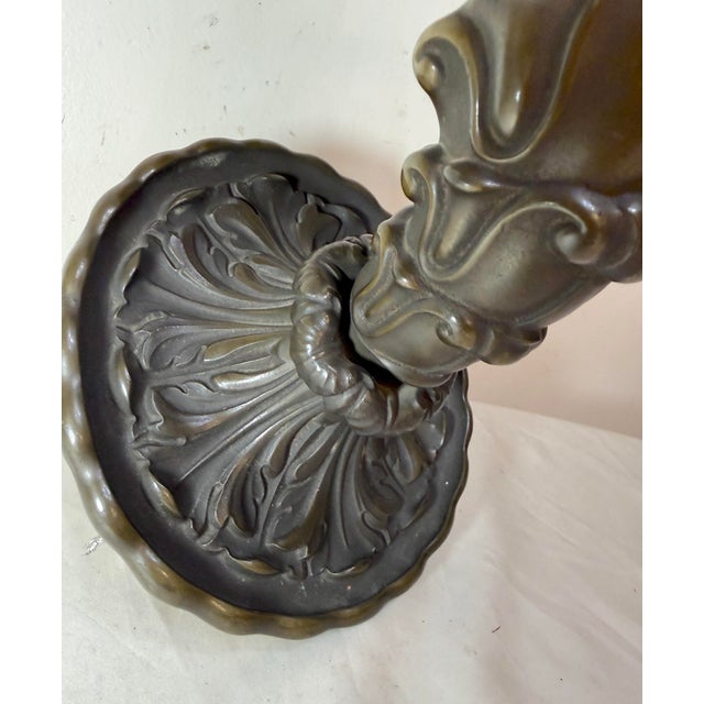 Antique Figural Patinated Bronze Man Wall Sconce Fixture Millefiori Glass Shade For Sale - Image 11 of 17
