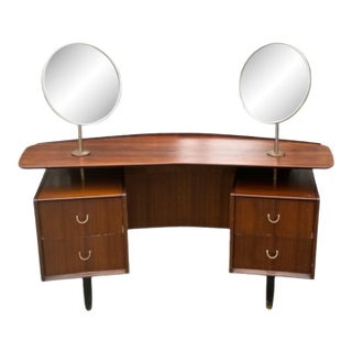 Mid 20th Century G-Plan Walnut Curved Dressing Table With Mirrors For Sale