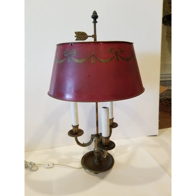 1940s French Bouillotte Lamp With Red Shade For Sale - Image 10 of 10