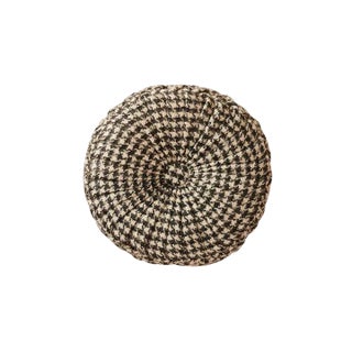 Black and Ivory Wool Houndstooth Mid-Century Inspired Mommy Pop Round Pillow For Sale