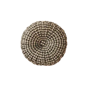 Black and Ivory Wool Houndstooth Mid-Century Inspired Mommy Pop Round Pillow