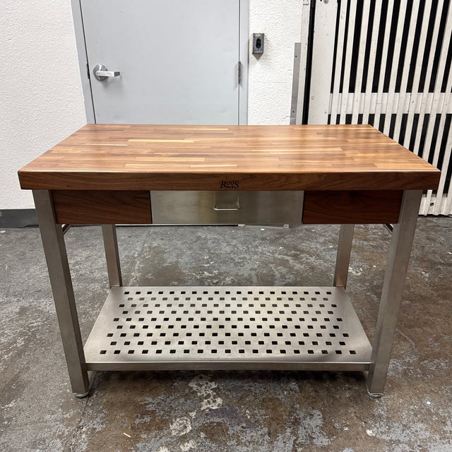 Industrial John Boos Cucina Americana Grande Butcher Block Prep Table For Sale - Image 3 of 12