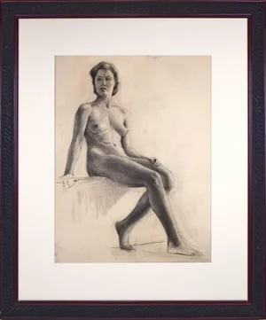 Large Vintage Art Deco Charcoal Nude Female Figure Study by Illustrator William B Pattengill 1934
