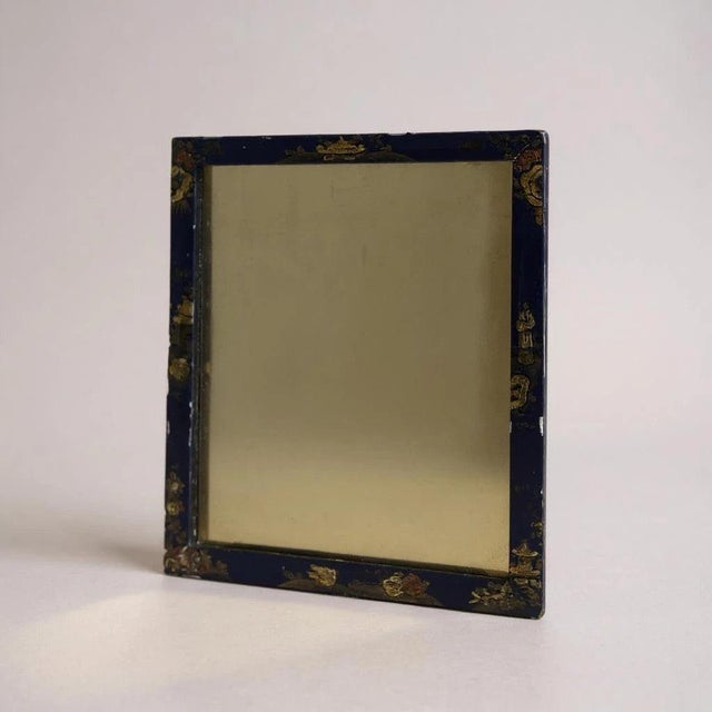 Metal Antique Chinoiserie Rectangular Blue and Gilt Painted Wall Mirror For Sale - Image 7 of 7