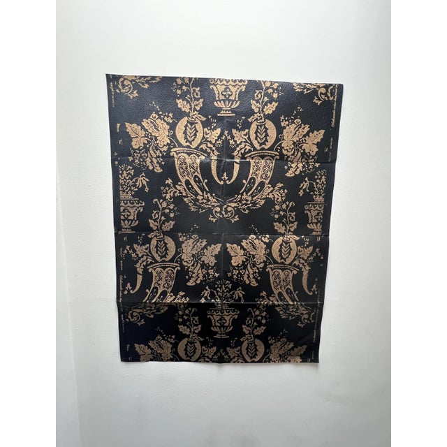 Dramatic black wallpaper on Embossed " leather " look background. Gold neoclassical pattern 3 double rolls perfect for...