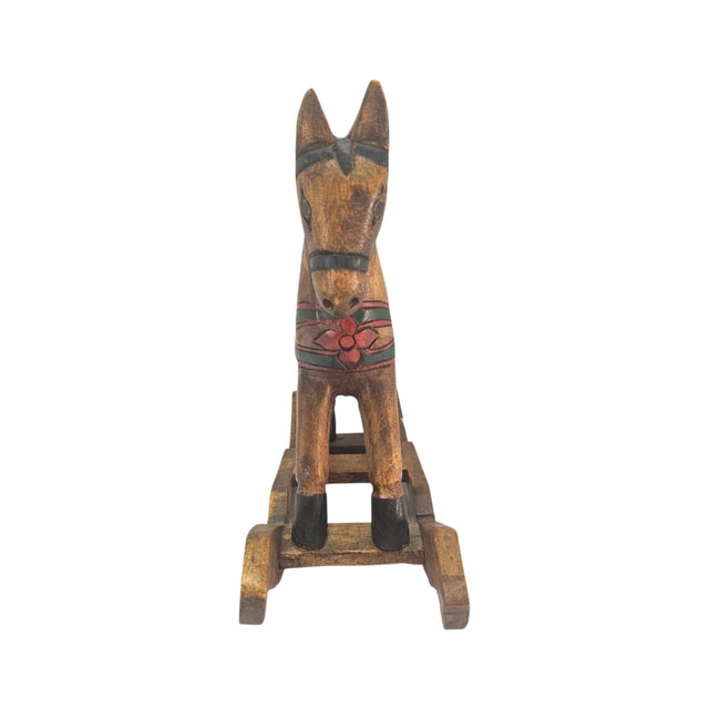 Wood Mid-Century Mexican Folk Art Hand-Carved Polychrome Wooden Rocking Horse For Sale - Image 7 of 16
