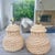 A pair of large vintage Spanish ceramic table lamps with a trompe-l'oeil wicker basketweave base in warm layered beige and...