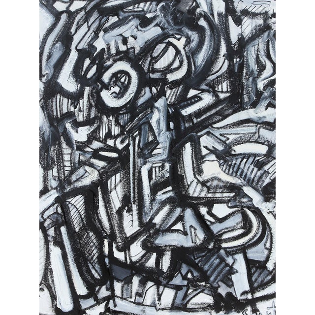 Late 20th Century Late 20th Century Black and White Acrylic Abstract by Shant Beudjekian For Sale - Image 5 of 9
