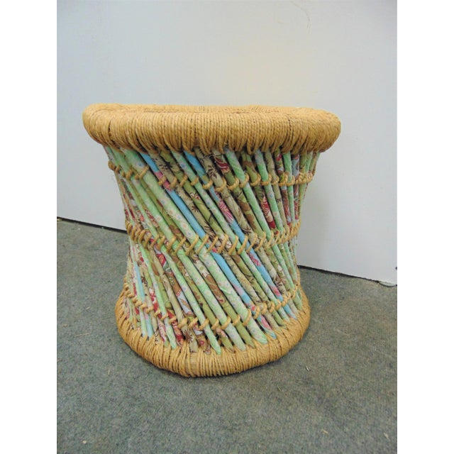 Mid-Century Modern Mid-Century Woven Rope & Fabric Stool For Sale - Image 3 of 6