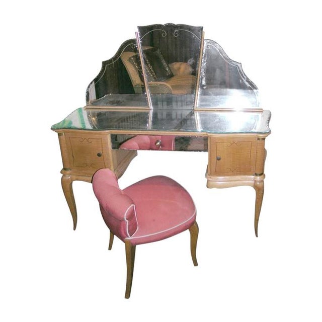 French Sycamore Dressing Table And Chair Chairish