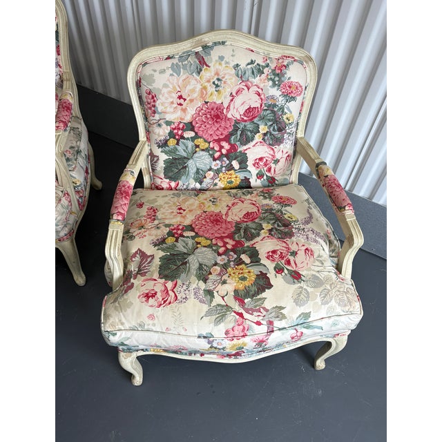 Louis XVI Style Floral Chintz Upholstered Century Furniture Chairs - A Set of 2 For Sale - Image 9 of 11