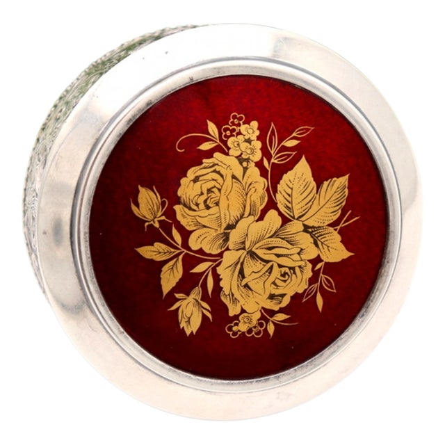 Embossed Silver Jewelry Box with Floral and Bird Motifs For Sale
