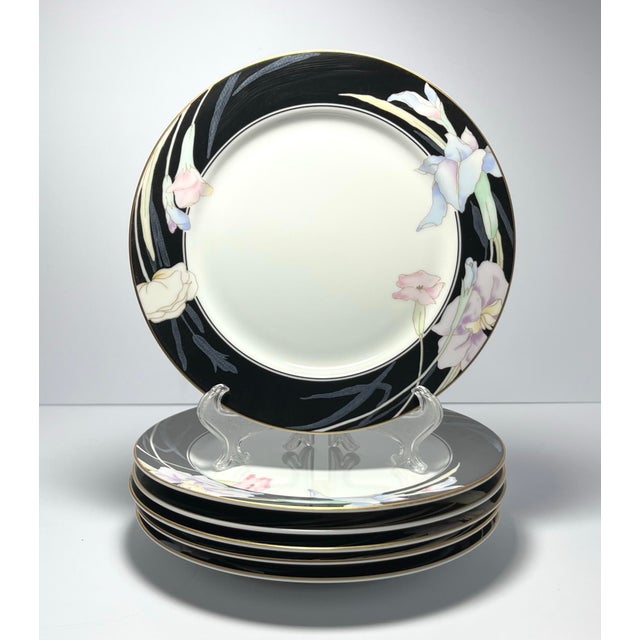 Mikasa “Charisma, Black” Set of 6 Porcelain Salad Plates 7 1/2” Good vintage condition. No chips, cracks, or fleabites....