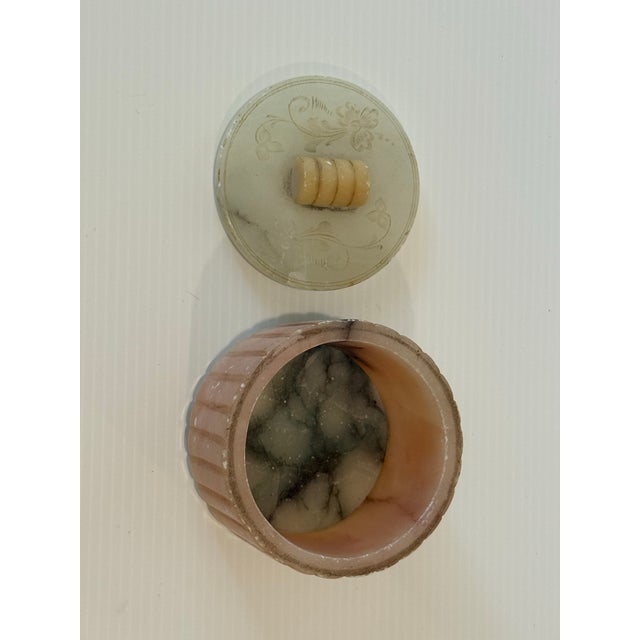 Vintage Mid Century Modern Hand Carved Floral Alabaster Hinge Trinket Vanity Box For Sale - Image 11 of 12