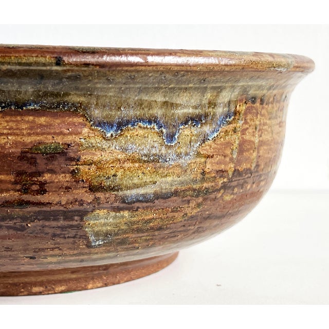 Brown Large Signed Studio Pottery Bowl by John Gasper in Earthy Glaze Tones For Sale - Image 8 of 11
