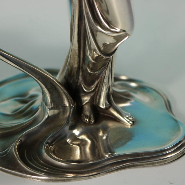 Metal Art Nouveau WMF Fairy With Dove, Lily Visiting Card Tray For Sale - Image 7 of 11