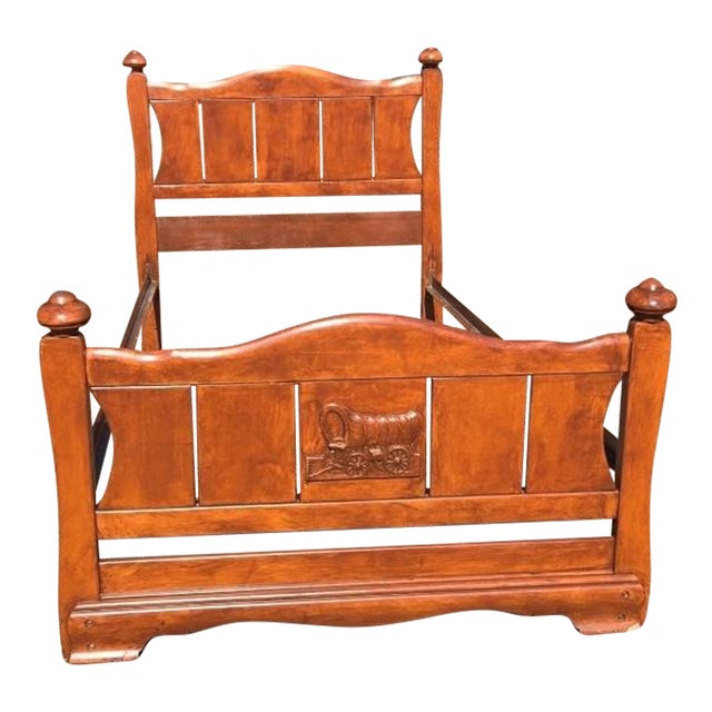 Vintage Solid Wood Twin Size Wagon Bed for Kids Room For Sale