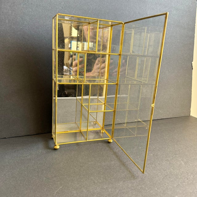 Vintage Brass & Glass Display Shelf Miniature Mirror Box For Sale - Image 4 of 12