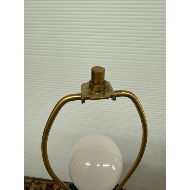 Navy Blue Pottery Barn Navy Ceramic + Brass Table Lamps, Pair For Sale - Image 8 of 12