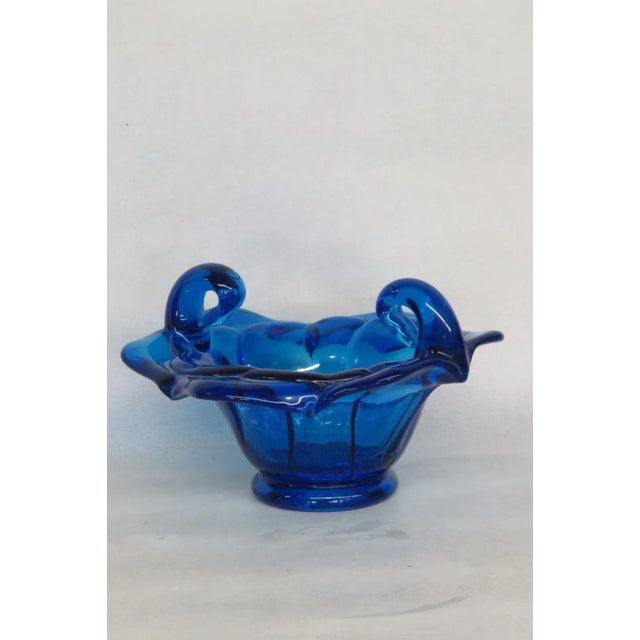 Italian Blown Glass Cobalt Blue Flower Candy Dish Bowl For Sale - Image 10 of 13