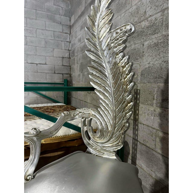 Animal Skin 1990s Italian Baroque Silver Chair Set – High Back Silver Leaf For Sale - Image 7 of 9