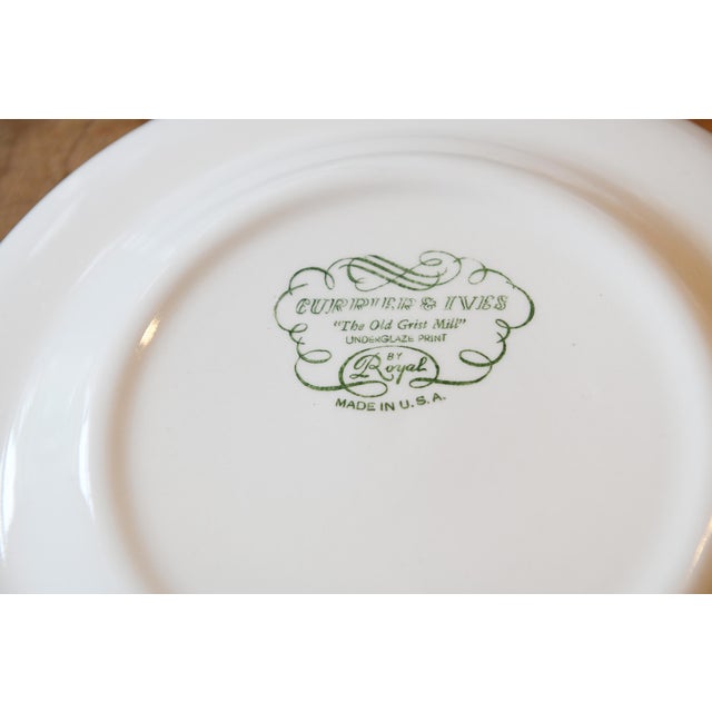 Victorian Set of 4 Vintage Currier & Ives "The Old Grist Mill" Dinner Plates by Royal China Co. Usa For Sale - Image 3 of 5